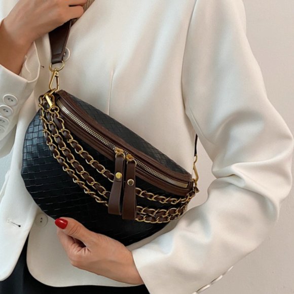 Luxury Leather Small Chain Women\'s Fanny Pack or Cross-body